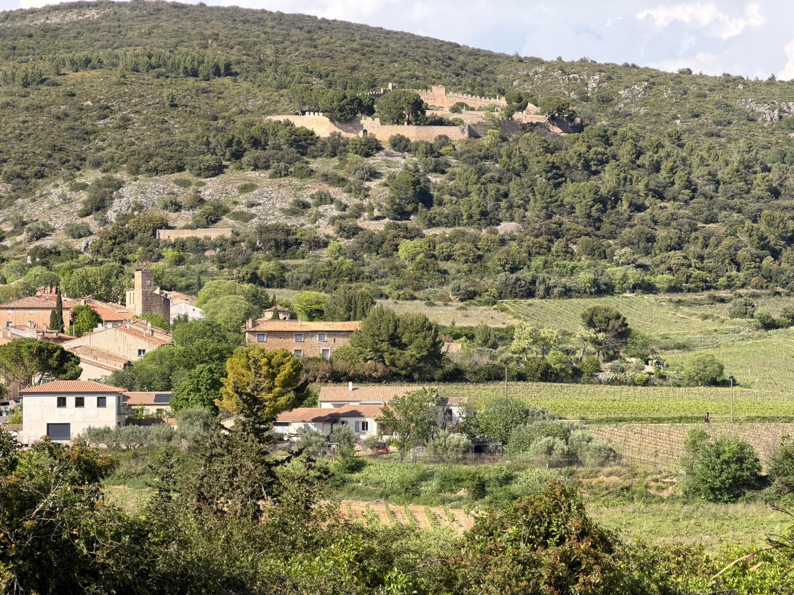 Le hameau du Barry et ses maisons traditionnelles, dominés par le Castellas
